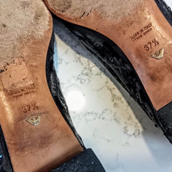 Giorgio Armani Black Mesh Sequin Italian Ballet Flats - Picture 6 of 9